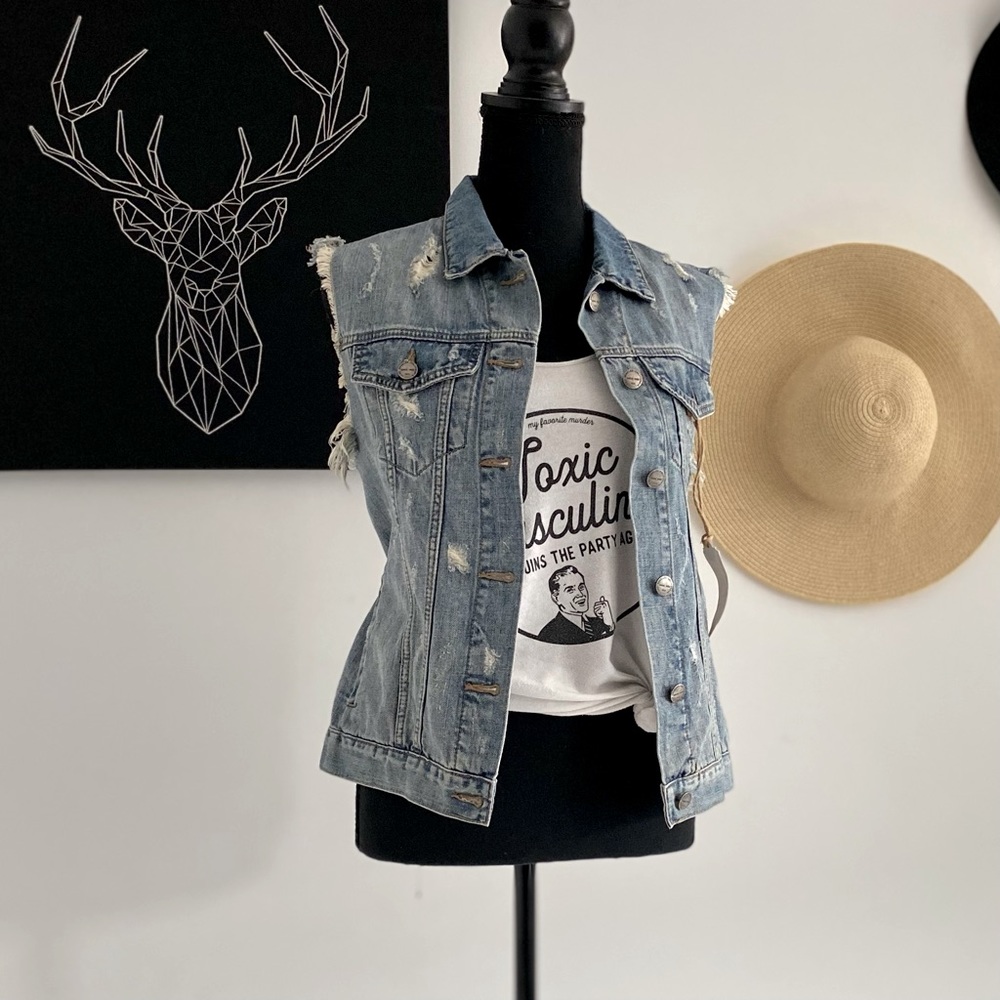 NWT Distressed Denim Vest